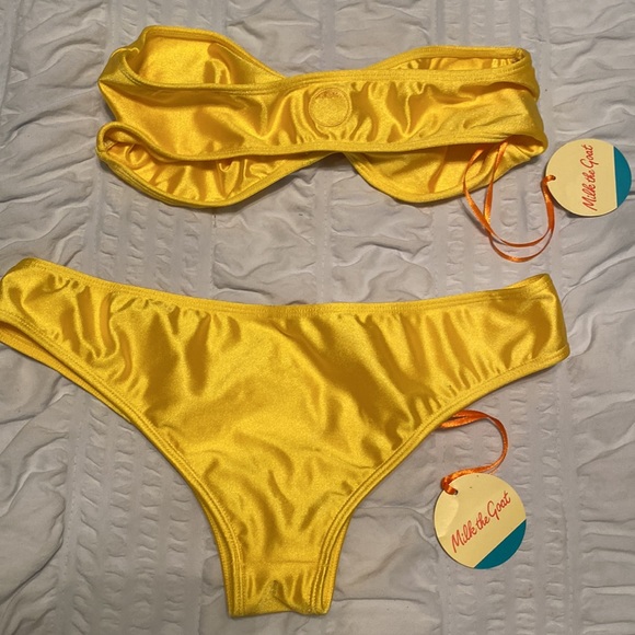 NWT Milk The Goat MLK Shinny Yellow Laguna Bando Bikini | Size S - Picture 10 of 13
